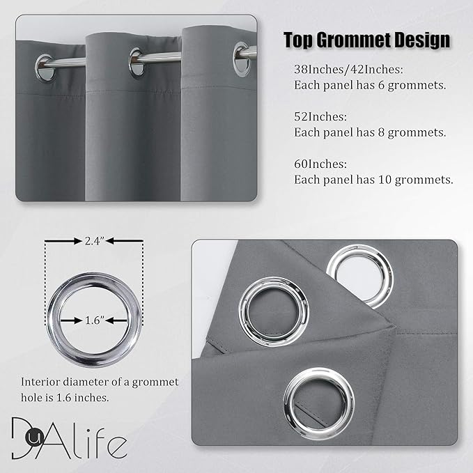 DUALIFE Grey Blackout Curtains for Bedroom 96 inches Long Grey Grommet Window Treatment Thermal Insulated Room Darkening Window Panels Drapes for Living Room 42x96 inch Length 2 Panels