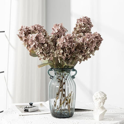 Fake Flowers Hydrangea Silk Flowers with Stems,Brown Flowers Fall Hydrangea Artificial Flowers,Winter Flowers Artificial for Decoration Vase Indoor and Outdoor 24"（Brown ） 8PCS Wthout Vase