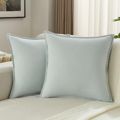 FUTEI Light Blue Chenille Throw Pillow Covers 22x22 Inch Set of 2,Edges Double-Stitched Cushion Cases,Modern Home Decor for Couch Living Room
