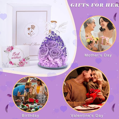 Beferr Valentines Day Rose Gifts for Her Women Mom Gifts for Birthday, Fresh Flowers for Delivery Prime Forever Preserved Rose in Glass Angel Figurine, for Grandma Wife Kids Daughter