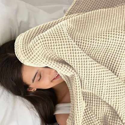 100% Cotton Waffle Blankets for Bed - King (104" x 90") Lightweight, Breathable and Soft, Waffle Weave Blanket for All-Season - Summer, Spring, Winter (Beige)