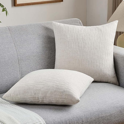 FUTEI Light Natural Decorative Throw Pillow Covers 20x20 Inch Set of 2,Soft Linen Slub Texture Cushion Case,Farmhouse Home Decor for Couch Bed Living Room