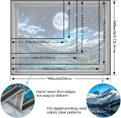 Lifeel Fantasy Mountain Lake Tapestry, Snowy Peaks Moon Landscape Window Tapestries, Living Room Bedroom Decoration, 36x48 inches