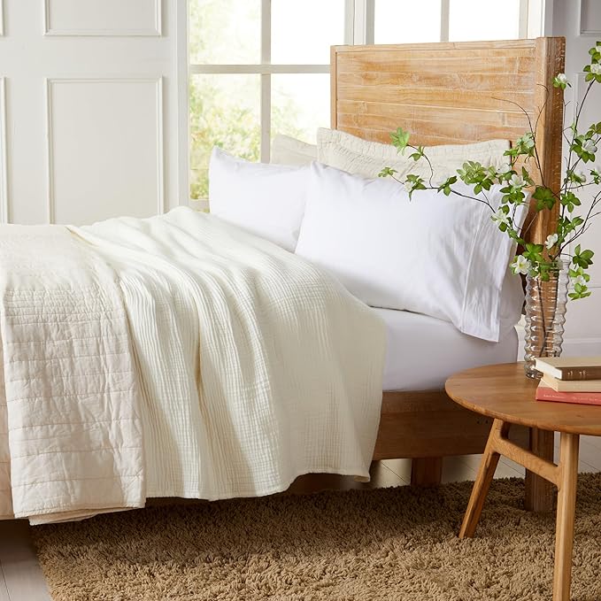 100% Cotton Muslin King Size Blanket | Soft, Breathable, and Lightweight Bed Blanket for All-Season | Perfect for Layering | Maria Collection (King, Off-White)