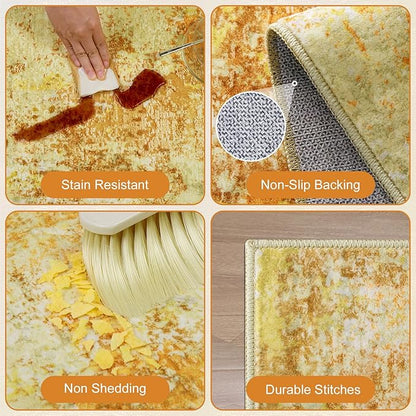 Washable Area Rug 5x7 - Neutral Modern Abstract Rugs, Soft Non Slip Thin Carpet with for Bedroom, Under Dining Room Table, Home, Office, Dorm, Office Rolling Chair - Yellow Brick