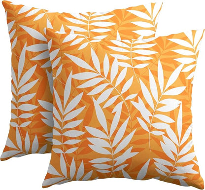 Fall Leaf Pillow Covers 18x18 Set of 2 Orange White Seasonal Autumn Leaves Rustic Decorative Square Throw Pillows Outdoor Pillowcase Farmhouse Linen Cushion Case Decor for Home Sofa Couch Bed
