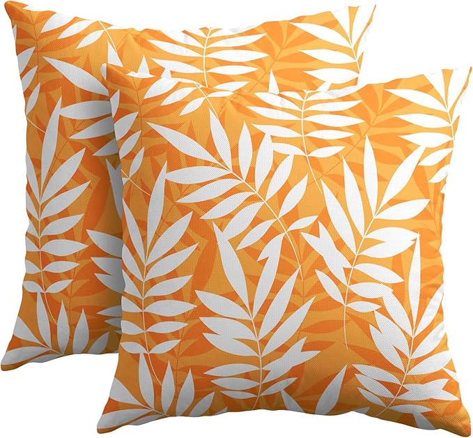 Fall Leaf Pillow Covers 16x16 Set of 2 Orange White Seasonal Autumn Leaves Rustic Decorative Square Throw Pillows Outdoor Pillowcase Farmhouse Linen Cushion Case Decor for Home Sofa Couch Bed