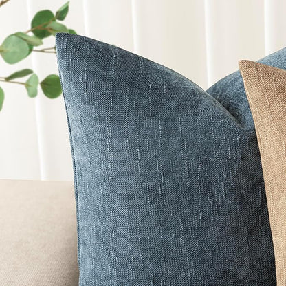 Foindtower Pack of 2 Textured Chenille Throw Decorative Pillow Covers Square Accent Solid Cushion Cover Neutral Farmhouse Lumbar Pillow Case for Couch Sofa Bedroom Living Room 12x20 Inch,Blue
