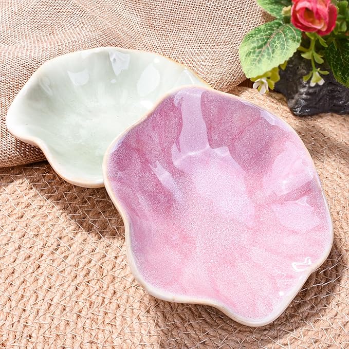 Ceramic Ring Dish Holder Jewelry Tray Set of 2 Trinket Dishes Vintage Small Decorative for Jewelry Dressing Tables Earring Organizer (FL)