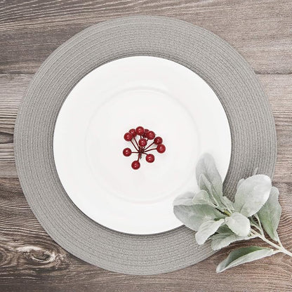 SHACOS Round Braided Placemats Set of 6 Thick Fabric Circle Grey Place Mats Woven Table Mats for Dining Tables 15 inch (Gray, 6)