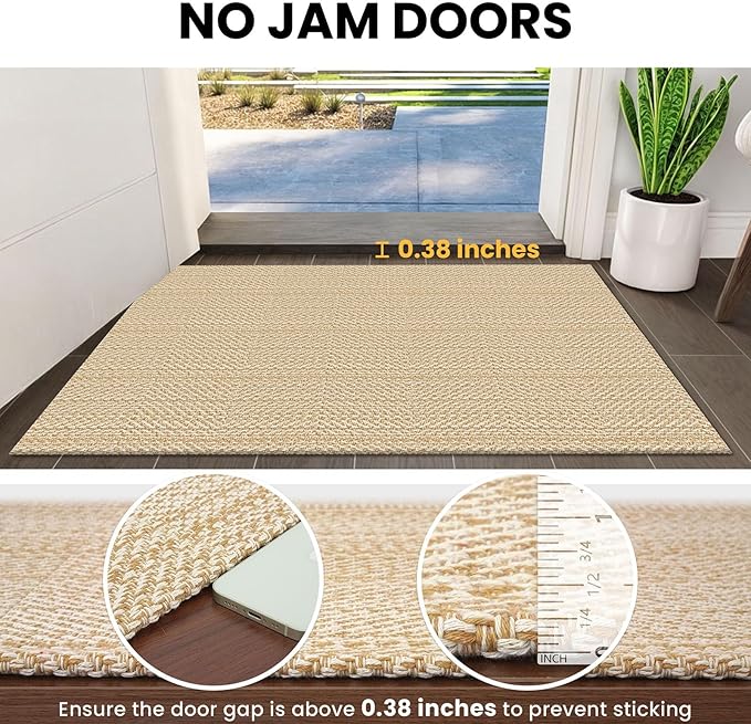IOHOUZE Washable Runner Rug 2x6 Non Slip Runners for Hallways Entryway Runner Indoor, Kitchen Rugs Woven Cotton Floor Carpet for Kitchen Hall Entrance Bedroom, Warm Beige/Orange/Apricot