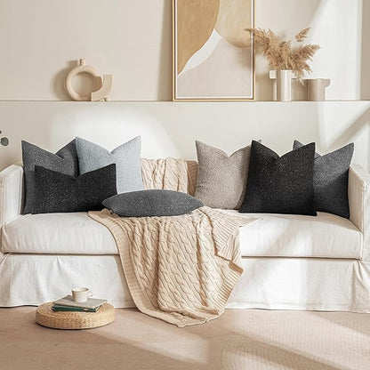 MIULEE 20x20 Inch Decorative Pillow Covers for Couch Bed Set of 2 Textured Boucle Neutral Winter Throw Pillows Halloween Black Accent Solid Cushion Pillowcases Sofa Livingroom Home Decor