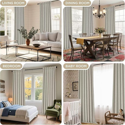 Joydeco Greyish White Pinch Pleated Thick Linen Curtains 84 Inch Long 2 Panel Set for Living Room, Double-Faced Curtain for Bedroom, Back Tab Blackout Drapes with Adjustable Hooks (40”W x84”L)