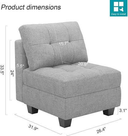 Belffin Middle Module Seat for Modular Sofa Sectional Couch with Storage Accent Armless Sofa Chair Modern Fabric Light Grey
