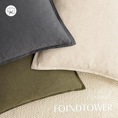 Foindtower Pack of 2, Decorative Linen Soild Throw Pillow Covers Soft Accent Square Cushion Case Boho Farmhouse Pillowcase for Chair Couch Sofa Bedroom Living Room Home Decor 20 x 20 Inch Grey