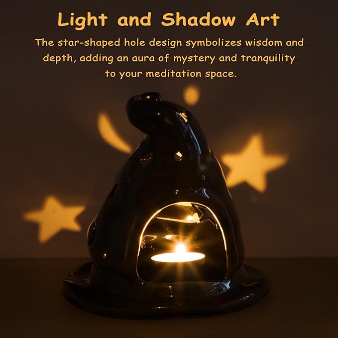 ZenBless 4 in 1 Witchcraft Supplies Ceramic Incense Holder Burner for Palo Santo, Sage, Candle and Backflow Waterfall with Free Backflow Incense Cones,Wiccan Altar Tools(tarot divination)