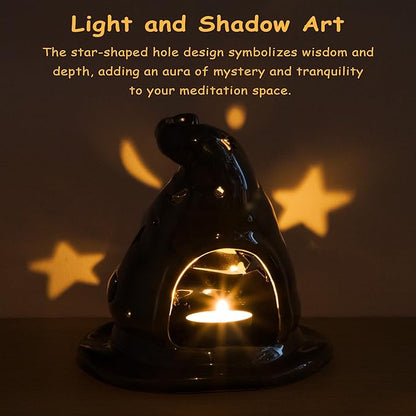ZenBless 4 in 1 Witchcraft Supplies Ceramic Incense Holder Burner for Palo Santo, Sage, Candle and Backflow Waterfall with Free Backflow Incense Cones,Wiccan Altar Tools(tarot divination)