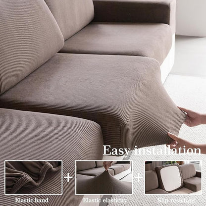 Sectional Couch Covers, Wear Resistant Stretch Sofa Covers Washable Soft Couch Cushion Covers Anti Slip Furniture Protector Sofa Slipcovers for Pets (1 Piece Chair Cover, Brown)