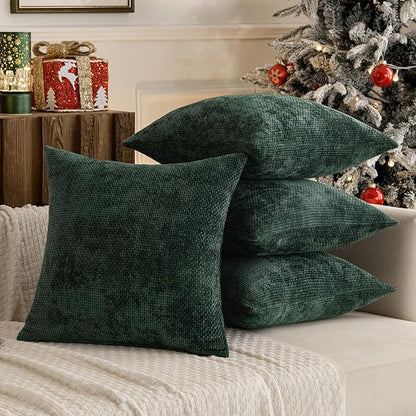 MIULEE Christmas Pack of 4 Couch Throw Pillow Covers 16x16 Inch Green Soft Decorative Chenille Pillow Covers Farmhouse Accent Cushion Covers for Boho Home Decor Sofa Bedroom Living Room
