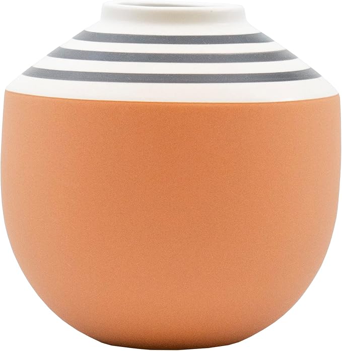 Stephanie Imports Boho Brown Terracotta Vase with Hand-Painted Matte White Design (Black Swirl)