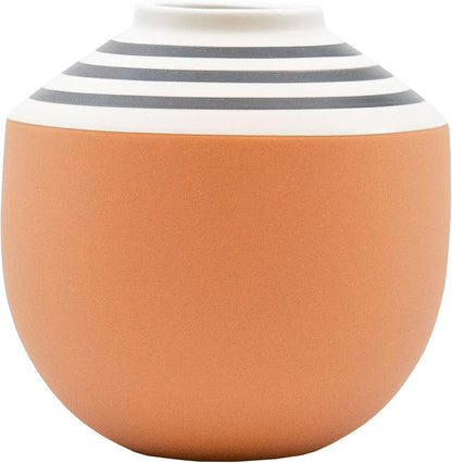 Stephanie Imports Boho Brown Terracotta Vase with Hand-Painted Matte White Design (Black Swirl)