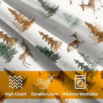 Watercolor Deer Spring Pillow Covers 16x16 Set of 2 Forest Tree Throw Pillow Covers Rustic Pillowcase Linen Decoration Farmhouse Soft Decorative Green Brown Cushion Case Couch for Indoor Home Decor