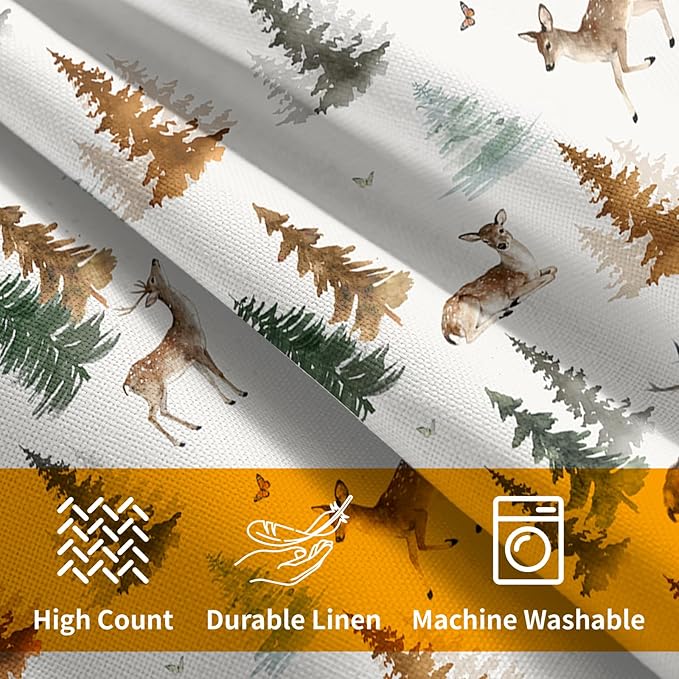 Watercolor Deer Spring Pillow Covers 22x22 Set of 2 Forest Tree Throw Pillow Covers Rustic Pillowcase Linen Decoration Farmhouse Soft Decorative Green Brown Cushion Case Couch for Indoor Home Decor