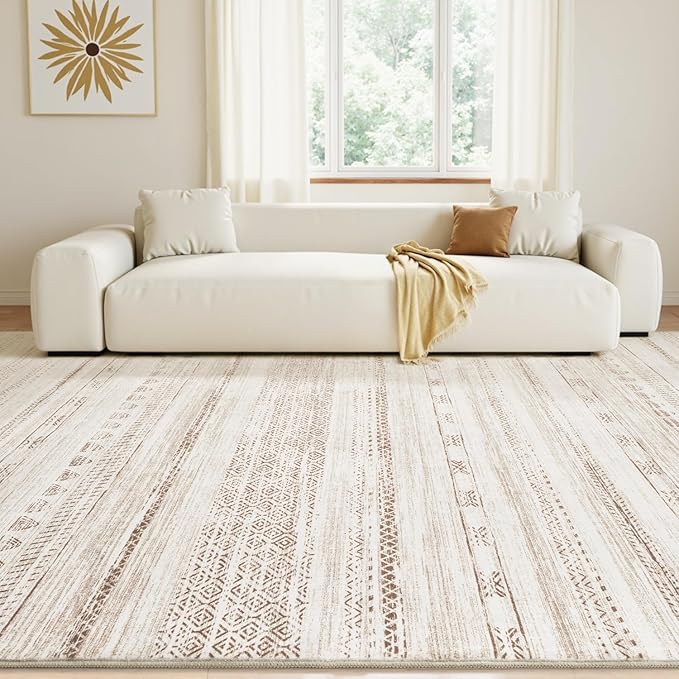 5x7 Large Area Rugs for Living Room Machine Washable Rug Distressed Indoor Carpet Neutral Moroccan Boho Rug Ultra Soft Area Rug for Bedroom Dining Room Playroom Office, Light Brown