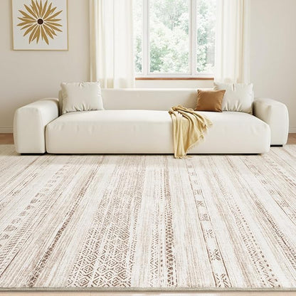 9x12 Area Rugs for Living Room Machine Washable Rug Distressed Indoor Carpet Neutral Moroccan Boho Rug Ultra Soft Area Rug for Bedroom Dining Room Playroom Office