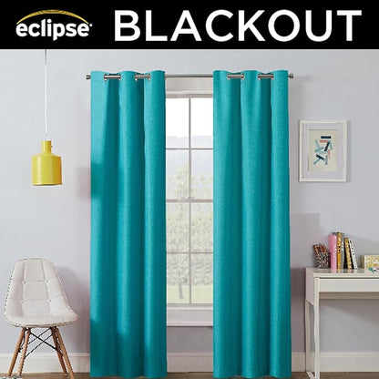 Eclipse Kendall Blackout Curtain, Thermal Insulated Grommet Window Panel, Noise Reducing Curtains for Bedroom, Living Room or Nursery, (1 Panel), 84 in Long x 42 in Wide, Turquoise