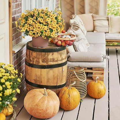 Yellow Fall Artificial Flowers for Outdoors Decorations, 12 Bundles Faux Fall Mums Flowers, UV Resistant Realistic Silk Daisy with Eucalyptus for Home Decor Garden Planters Patio Yard Balcony