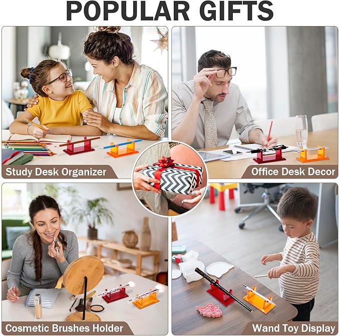 4 PCS Acrylic Pen Holder Display Stand, Fountain Pen & Ballpoint Pen Rack, Paintbrush Drying & Wand Display Stand, Organizer for Home, Office, School, or Store, Amber & Cherry