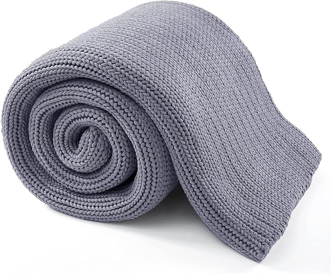 Guohaoi Knitted Weighted Blanket for Adults (Light Grey 50"x75" 15lbs) No Beads Cooling Throw Blanket for Hot Sleepers, Home Decor Breathable Chunky Knit Heavy Blanket Use on Full Size Bed