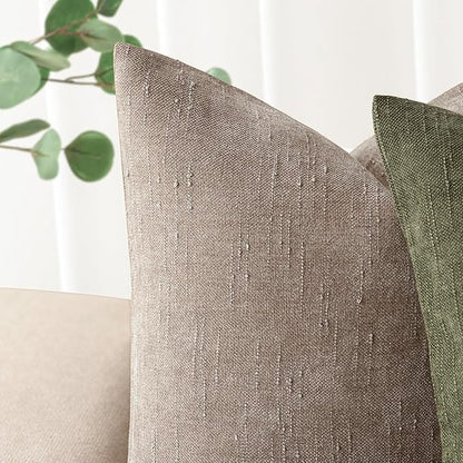 Foindtower Set of 2 Soft Textured Chenille Throw Decorative Pillow Covers Square Accent Solid Cushion Cover Cozy Neutral Farmhouse Pillow Case for Couch Sofa Bedroom Living Room 24x24 Inch,Light Taupe