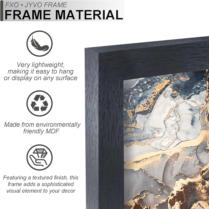 Engineered Wood 8x11 Picture Frame Set of 2, Black Frame for 8 x 11 Inch Picture Poster Photo, Light Weight 8 by 11 Frame with Wood-grain for Wall - 2 Pack/Black/8"x11"