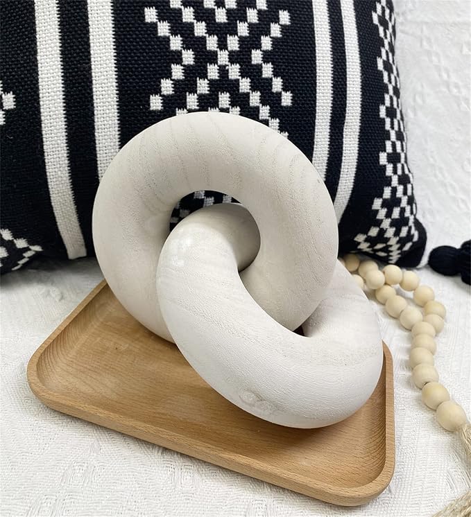 S-SNAIL-OO Wood Chain Link Decor - 7.5 Inches Length Aesthetic Room Decor, 2-Link Wood Chain Boho Decor for Living Room, Farmhouse Decor, Coffee Table (White)