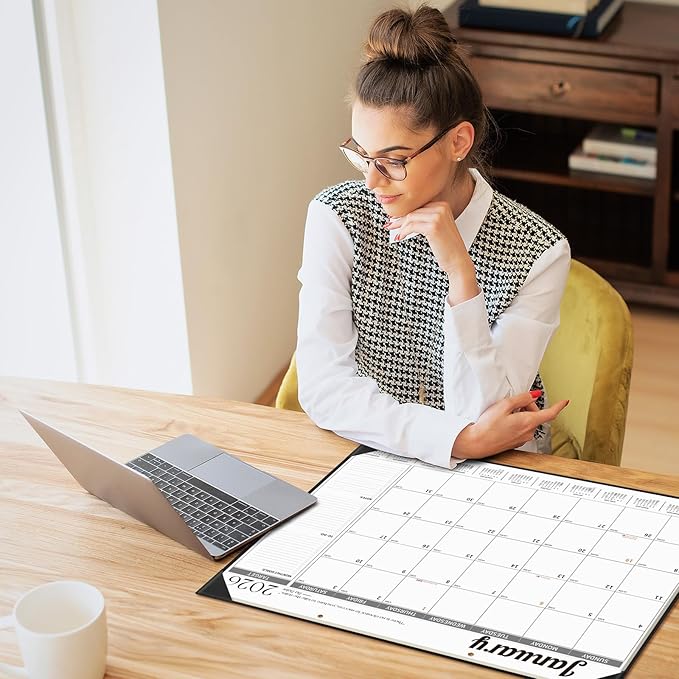 Ospelelf Large Desk Calendar 2026-2027 with PU Leather Pad, 18 Months Planner Pad from January 2026 - June 2027, 22" x 17" Wall Calendar with Protective Cover for Home or Office, Black