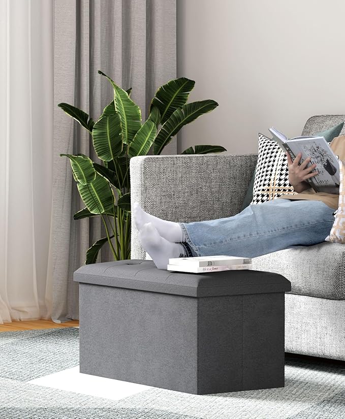 Folding Storage Ottoman Bench, Multi-Functional Ottoman Foot Rest, End of Bed Bench, Storage Chest for Living Room, Bedroom, Hallway, Entryway, Holds Up to 600 lbs (Dark Gray, 30 Inches)