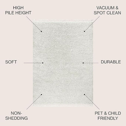 JONATHAN Y Mercer Shag Plush Tassel White Indoor Area Rug, 5x8, Contemporary, Modern, Easy-Cleaning for Living Room, Bedroom, Kitchen, Pet Friendly, Non-Shedding (MCR100A-5)