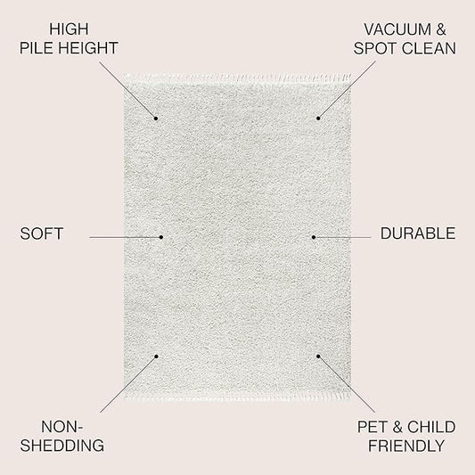 JONATHAN Y Mercer Shag Plush Tassel White Indoor Area Rug, 3x5, Contemporary, Modern, Easy-Cleaning for Living Room, Bedroom, Kitchen, Pet Friendly, Non-Shedding (MCR100A-3)