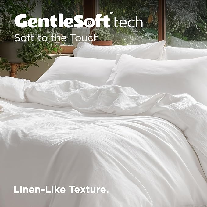 Bedsure 100% Washed Cotton Duvet Cover Full Size - Natural White Minimalist Cotton Duvet Cover Linen Like for All Seasons - GentleSoft™ Plain Simple Bedding (Natural White, Full, 80"x90")