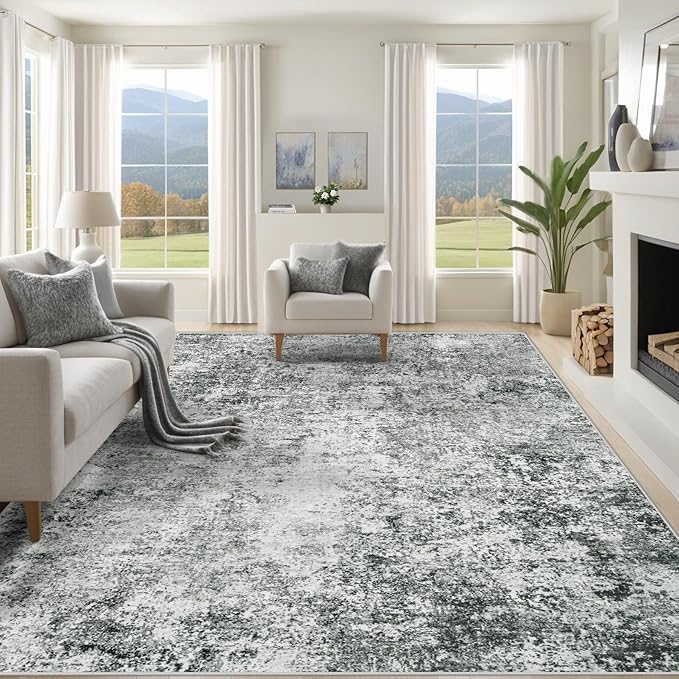 8x10 Area Rugs for Living Room, Washable Modern Abstract Large Area Rug Neutral Soft Non Slip Kids Rug Stain Resistant Indoor Carpet for Bedroom Nursery Dining Room Playroom Home Office(Grey, 8'x10')