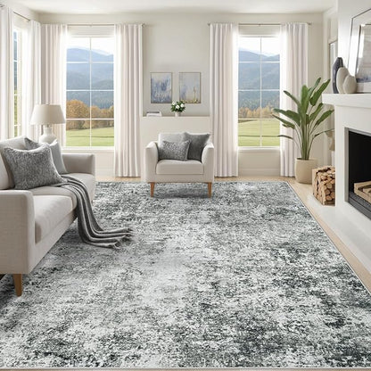 8x10 Area Rugs for Living Room, Washable Modern Abstract Large Area Rug Neutral Soft Non Slip Kids Rug Stain Resistant Indoor Carpet for Bedroom Nursery Dining Room Playroom Home Office(Grey, 8'x10')