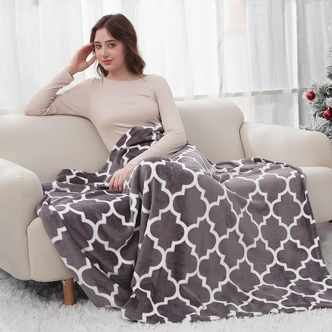 Viviland Geometry Throw Blanket - 280GSM Lightweight Soft Fuzzy Cozy Plush Blankets Throw Blanket for Couch Sofa Bed, 50x60 inches
