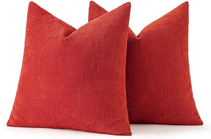 MIULEE Pack of 2 Christmas Decorative Throw Pillow Covers Soft Chenille Throw Pillows Solid Textured Cushion Covers for Couch Sofa Bedroom Living Room 20x20 Inch, Red