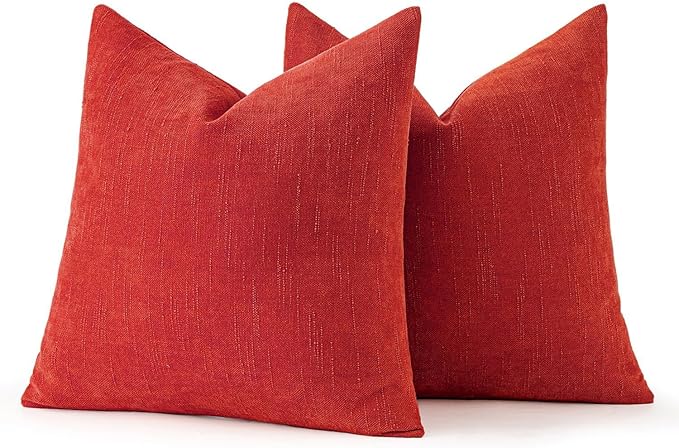 MIULEE Pack of 2 Christmas Decorative Throw Pillow Covers Soft Chenille Throw Pillows Solid Textured Euro Cushion Covers for Couch Sofa Bedroom Living Room 22x22 Inch, Red
