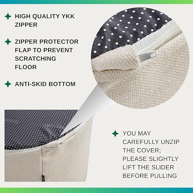 Large 22" Sturdy Ottoman Pouf for Living Room, Bedroom, Playroom, High Density Foam Filling Footrest, Side Table, Extra Seating Home College Dorm Décor Extra Firm (Beige)