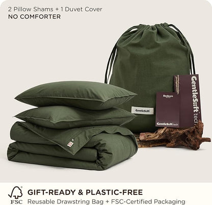 Bedsure Cotton Duvet Cover Queen - Luxury Slub Weave 100% Cotton Duvet Cover with a Linen Like Textured, Easy Change Durable Bedding, Olive Green, 90" x 90"