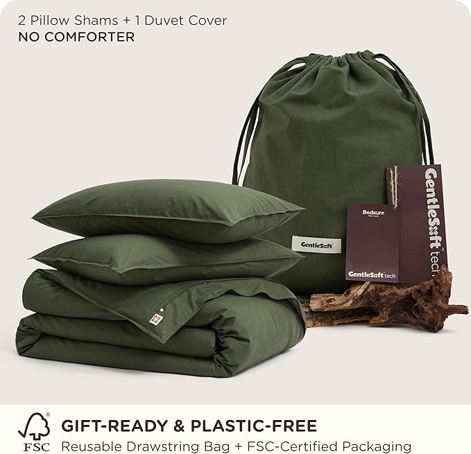 Bedsure Cotton Duvet Cover King - Luxury Slub Weave 100% Cotton Duvet Cover with a Linen Like Textured, Easy Change Durable Bedding, Olive Green, 104" x 90"