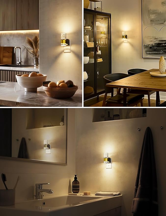 L LOHAS LED Night Light,Dimmable Night Lights Plug into Wall, 2 Pack Acrylic Nightlight with 0-100 LM Adjustable Brightness, 3000K Plug in Night Light with Dusk to Dawn Sensor, for Bathroom Hallway